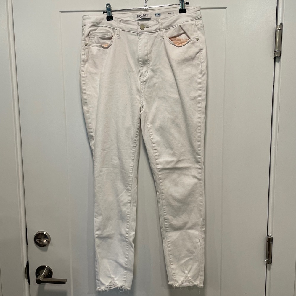 Judy Blue White Skinny Fit Raw Hem Jeans JB88453 Size 13/31 High Rise Stretch‎